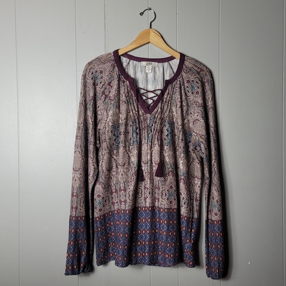 VINTAGE AMERICA BLUES MIX PURPLE PRINT PEASANT TUNIC BLOUSE WOMENS XL NWT - Picture 9 of 9